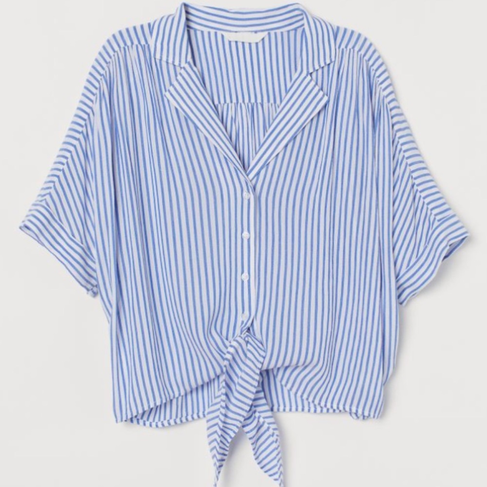 H&M button-up linen blend tie-front top